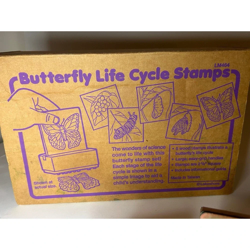 5 Butterfly Life Cycle Wood Mounted Rubber Stamp Homeschool Science Vintage
